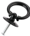 Close-up of Four Pack Vintage Ring Drawer Pulls For Dresser Cupboard Doors, Old School Retro Vibe Cabinet Knobs In Black, Durable Zinc Alloy Hardware 1.77 By 1.34 Inches For Wardrobe, Chest, Bin, And Other Furniture