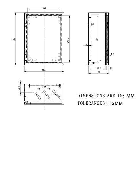 Technical drawing of Tough As Nails IP65 Weatherproof Stainless Steel Wall Mount Electrical Enclosure Box 16 x 12 x 6 Inches NEMA 4