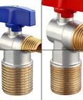 Heavy Gauge 1/2 Inch Brass Angle Stop Valve Built Tough As Nails With A Full Port Design, close-up of valve handles.