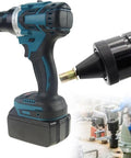 21V Cordless Automatic Rivet Nut Tool With Dual 5200mah Batteries And Full M3 Through M12 Pull Head Set for precise riveting work.