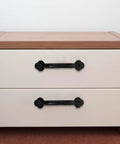 Vintage Black Alloy Drawer Pull Handles Set Of 3 With Screws For Cabinets Wardrobes Jewelry Boxes And Doors No Fuss Install Durable Retro Metal Hardware Built For Everyday Use on beige drawer