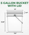 Diagram showing dimensions of Beefy 5 Gallon Food Grade Bucket With Lid Heavy Duty 90 Mil Pail