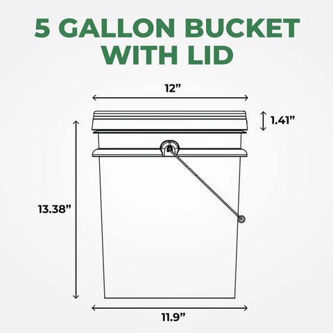 Diagram showing dimensions of Beefy 5 Gallon Food Grade Bucket With Lid Heavy Duty 90 Mil Pail