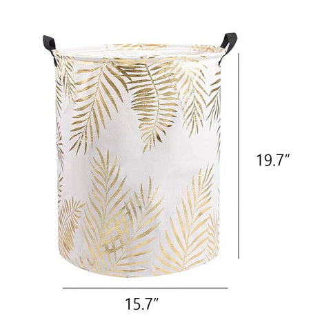 Collapsible Laundry Hamper Basket With Handles Waterproof Liner Round Cotton Linen Fabric 19.7x15.7 Inches Green No Assembly