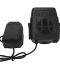 Cordless Desk Space Heater With USB Charging, Portable Office Heater, shown with power adapter and two heat settings, battery not included