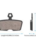 All In One 4 Piston Mountain Bike Brake Pads Set For Disc Brakes with dimensions, thickness 4mm, length 40.6mm, height 28.3mm