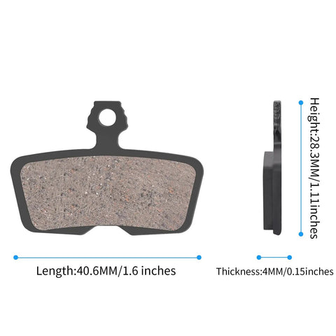 All In One 4 Piston Mountain Bike Brake Pads Set For Disc Brakes with dimensions, thickness 4mm, length 40.6mm, height 28.3mm