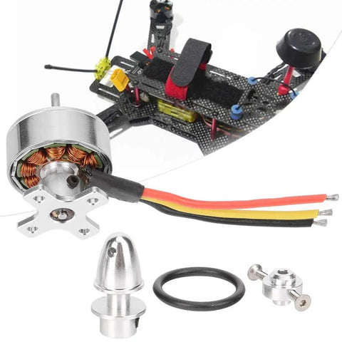 RC Brushless Motor 1700KV for Fixed Wing Planes with 2211 metal body, KT board foam, lightweight design, and accessories