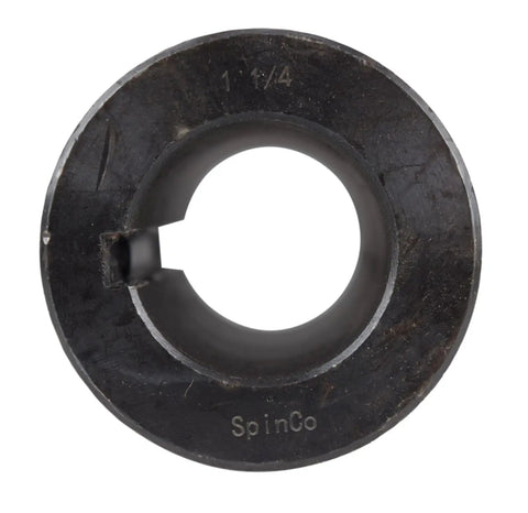 Top Shelf 1-1/4 Inch Solid Shaft Coupler With Keyway And Set Screws crafted from C1018 steel, showing keyway detail.