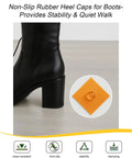 Side view of a black boot with non-slip rubber heel cap from 8 Piece Heel Cap Replacement Kit For Boots With Non Slip Rubber Heel Caps And Chunky Heel Tips Plus 40 Shoe Nails For High Heels Boots And Shoes Home Shoe Repair Tool Kit, highlighting stability features.