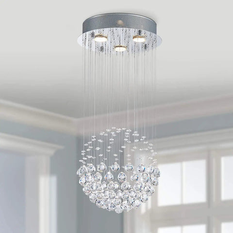 Dope Modern Crystal Raindrop Chandelier Ceiling Light Flush Mount With Round Glass Drops, Dimmable LED Fixture for dining room