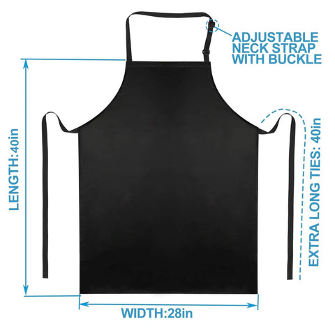Waterproof Vinyl Apron For Heavy Duty Chemical Work, 40 Inch Adjustable Bib With Neck Strap Black Dishwashing Shield