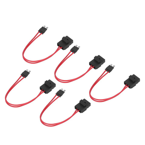Heavy Duty Mini Blade Fuse Connector Holder 5 Pack 20 Amp Atm With 16 Awg Wire Extension, multiple connectors with red wires.