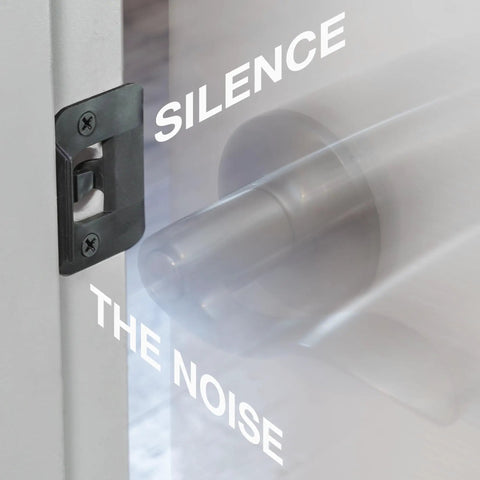 Decorative Door Silencer Strike Plate Silences Pesky Loud Latches on a door with a rubber dampener for quiet operation.