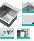 20 Inch Drop In Kitchen Sink In Stainless Steel With Brushed Nickel Finish, Single Bowl Compact Design For Small Kitchens, diagram details