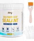 No Sweat Clear Waterproof Sealant And Adhesive, Invisible Liquid Coating That Plugs Leaks Tight Indoors Or Out, Solid Grab On Any Surface, Bathroom Kitchen And Garden Patch Up, 10.5oz container with brush and gloves.