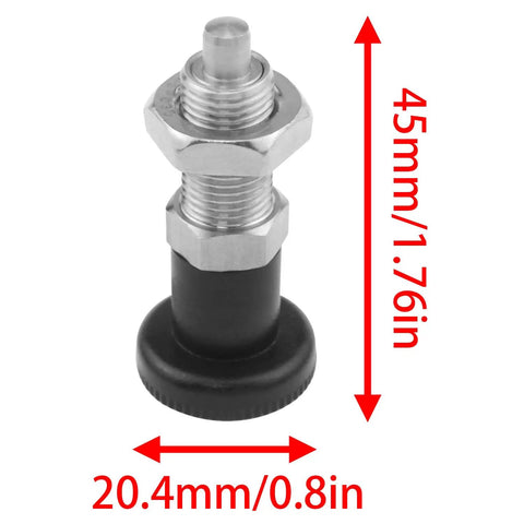 Premium Stainless Steel Spring Reset Indexing Plunger M10 With Easy Push In Self Locking Plug Built Tough For Weekend Warriors Rust Resistant Heavy Duty Shop Repair Gear Upgrade, 45mm tall, 20.4mm wide.
