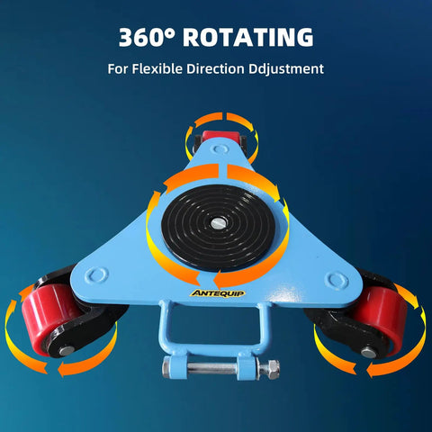 Anteqip 4400Lb Heavy Duty Machine Skates for Moving CNC Mills and Industrial Equipment, showing 360° rotating wheels.