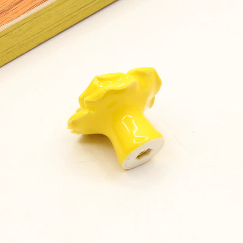Cute Ceramic Rose Knob Set Yellow Vintage Kitchen Style Drawer Pulls 6 Pack Rose Flower Cabinet Knobs With 3 Size Screws For Dresser Cupboard Wardrobe Girls Room Decor viewed from side