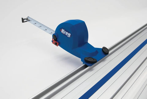 Adaptive Cutting System Parallel Guides For Track Saws ACS415 with measuring tape on aluminum rail for precise cuts.