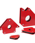 Super Strong Multi Angle Welding Magnet Set 6 Pcs For Pipe Positioning At 45 90 And 135 Degrees with red steel clamps.