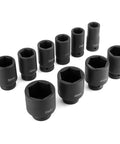 Heavy Duty 10 Pc Metric Impact Socket Set With 3/4 Inch Drive Deep Sockets For Lug Nuts Range From 22mm To 50mm Chrome Molybdenum Steel Built Tough For Auto Repair And Garage Workshops, 10 deep sockets