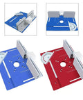 Badass Heavy Duty Aluminum Router Table Insert With Miter Gauge For Precision Woodworking in blue and red color variations.