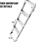 Heavy Duty Aluminum Attic Ladder Pull Down Loft Stairs For Easy Attic Access Door Manual Lift Foldable Ceiling Steps Fits 7 Ft 8 In To 10 Ft 3 In Ceilings 22.5 In By 54 In Opening 375 Lbs Capacity, size details 12in and 14.1in