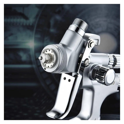 Mini Pneumatic Paint Sprayer Featuring 1.0 Mm Brass Flow Cap And Corrosion Resistant Needle For Straightforward Auto Detailing And Slick Finish Airbrush Jobs Built Tough For Top Shelf Durability, close-up of spray gun nozzle.