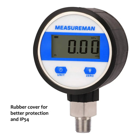 Front view of Digital Industrial Vacuum Gauge With Two And One Half Inch Dial One Quarter Inch NPT Lower Mount Stainless Steel Case