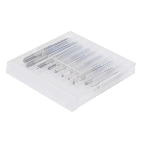 10Pc Tungsten Steel Screw Tap Set Straight Flute Machine Taps M1-M3.5 Thread Repair Kit in a clear storage case.