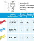 Heavy Duty Nylon Spade Connector Kit Featuring Thick Tinned Brass Insulated Crimp Wire Connectors For Seamless Automotive Wiring Jobs, connectors in red, blue, and yellow.
