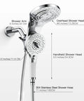 8 Spray 2 In 1 Dual Shower Head With Handheld And Magnetic Dock Hose Included Detachable Pause Switch For Water Saving Chrome Finish Easy Snap On Off High Pressure Shower Combo with dimensions.
