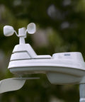 Side view of Iris Wireless Home Weather Station with wind speed and direction sensors, part of a comprehensive weather monitoring system.