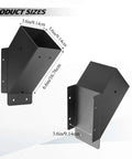 Beefed Up Heavy Duty 45 Degree Arc Wood Post And Beam Angle Brackets Kit dimensions view, black rustproof.