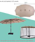 15ft Double Sided Mosquito Netting For Patio Umbrellas With Double Zippers, Water Resistant Bottom, Fits 15x9 Twin, and More