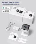 Indoor Security Cam and Baby Monitor 1080P HD WiFi Cam with accessories including cable, manual, and plug, 2-Pack boxes.