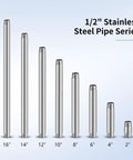 Heavy Duty 304 Stainless Steel Pipe Nipple Set With Two One Half Inch NPT Male Threads Six Inch Length SCH40 Industrial Grade