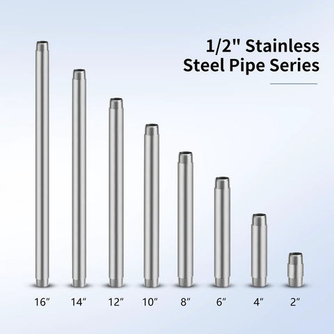 Heavy Duty 304 Stainless Steel Pipe Nipple Set With Two One Half Inch NPT Male Threads Six Inch Length SCH40 Industrial Grade