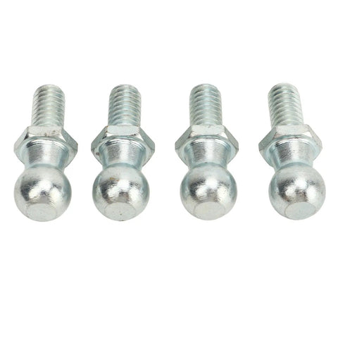 Rugged 13mm Ball Studs Gas Lift Strut Hardware Kit With 5 By 16 Inch 18 Thread Includes 4 Washers And Nylock Nuts For Car Hoods Trunks Doors Tool Boxes RVs Marine Cabinets And Trucks showing four silver ball studs with threads