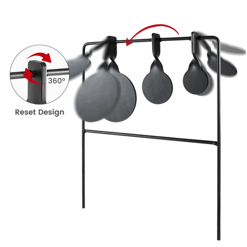 Auto Reset AR500 Steel Shooting Target With Spinner Mechanism, Self Healing 1/4 Inch Target, showing spinning targets and reset design.