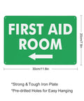 Left Arrow First Aid Room Outdoor Medical Safety Sign 8x12 Aluminum Wall Decor For Home Office School Factory Driveway Emergency Treatment Zone Guide Signs Pro Grade, green with text and arrow.
