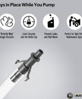 Close-up of Bzcovac 30cc hand oil transfer pump nozzle with clear tubing