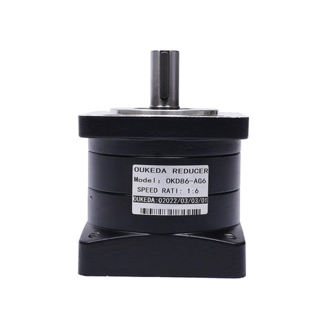 Planetary Gearbox 6 To 1 Speed Reducer For NEMA 34 Stepper Motor 14mm Input Shaft Beefy 50 Nm Torque 3000 RPM Aluminum Housing front view