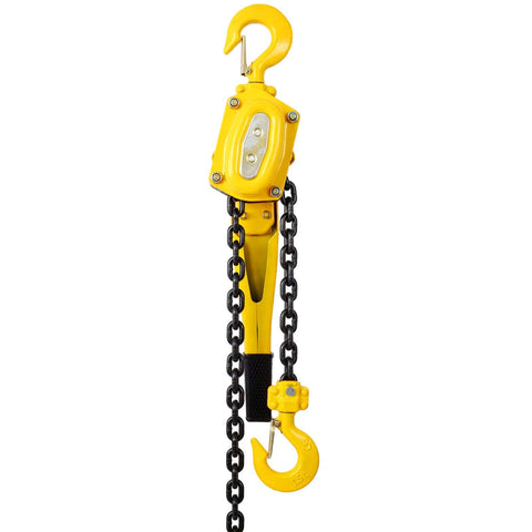 Heavy Duty Lever Chain Hoist, One And A Half Ton Capacity With 3300 Lb Lift, 20 Ft Chain, Come Along Hoist, yellow hooks and chain
