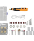 Slick Usb Rechargeable Electric Carving Pen Cordless Mini Rotary Tool Kit with bits, USB cable, and storage case.