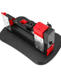 Super Cool Mini Metal Lathe Machine 12V 36W With Gong Bed For Tinkering, Woodworking, And Modelmaking at an angle on a black surface.