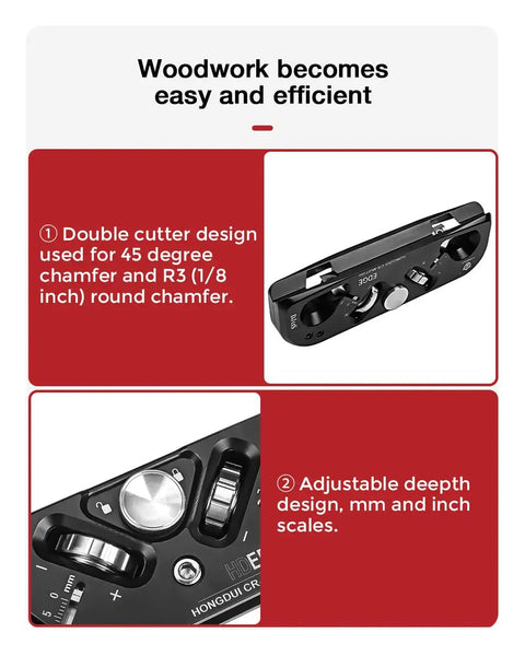 Two In One Chamfer And Radius Plane For Woodworking Do It Yourself Pro Grade Aluminum Alloy Quick Edge Chamfer Tool with adjustable depth