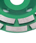 Close-up of Double Row Diamond Grinding Wheel Disc for Concrete Granite Marble Polishing and Smoothing, green abrasive surface