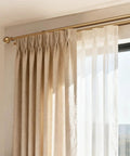 Dual Track Curtain Rod Set With Heavy Duty Aluminum Brackets For Living Room And Bedroom Silent Glide Drapery Rails For Sheer And Blackout Curtains No Fuss Easy Install Modern Finials Durable Window Treatments For Any Window, gold rod with sheer and blackout curtains